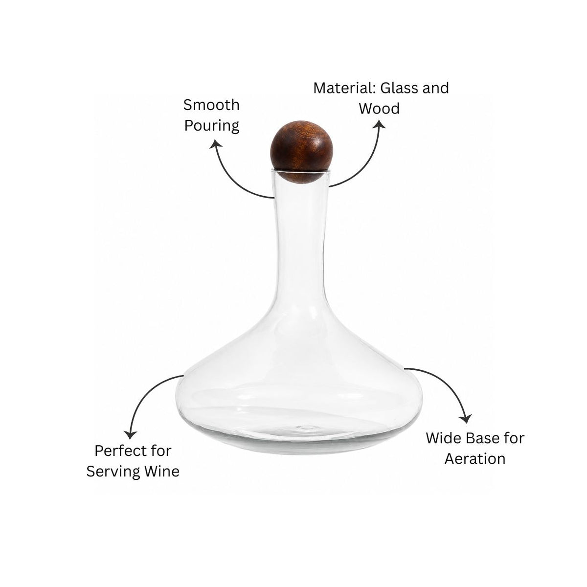 Arken Wine Decanter With Wooden Stopper 1800ml - Clear