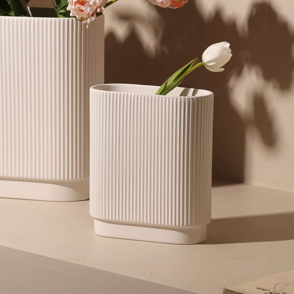 Art Deco Lines Vase Small - White