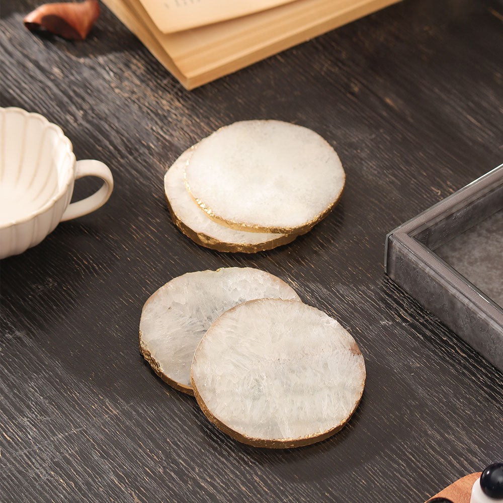 Imperial Agate Coasters, Set of 4 - Natural Gold
