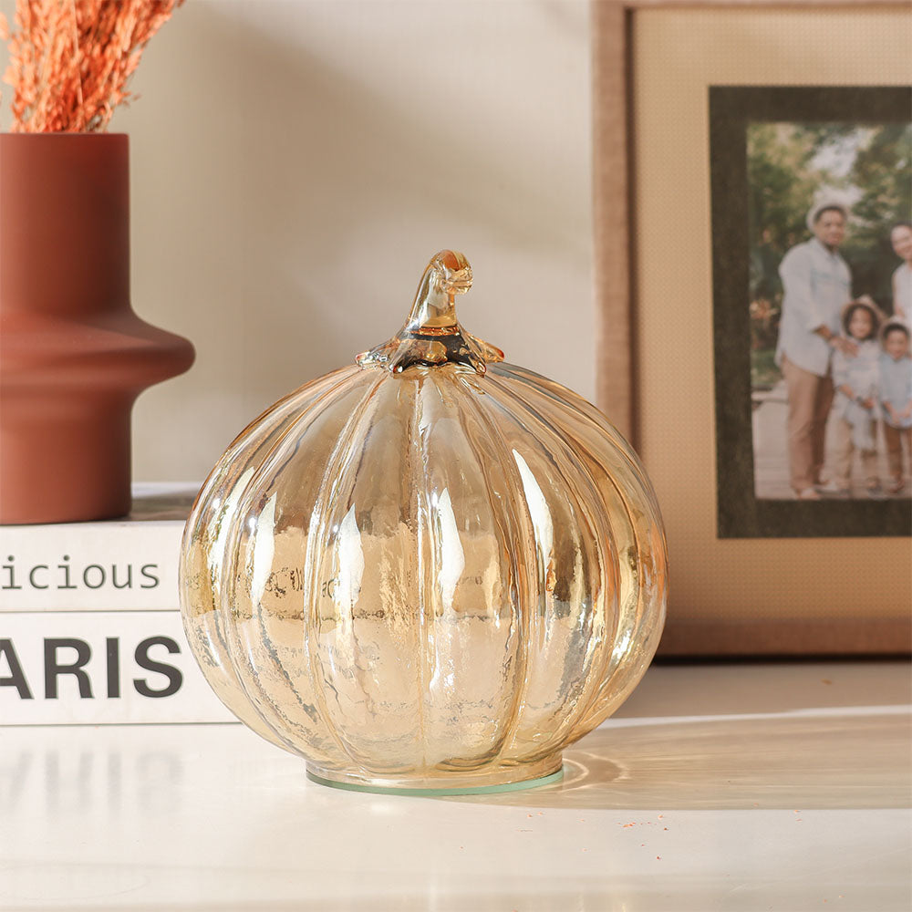 Pumpkin Glass Decorative Accent - Honey Gold
