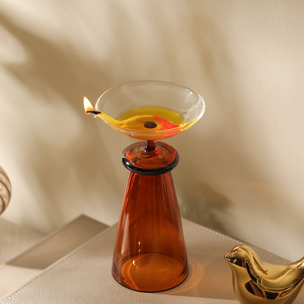 Arza Glass Diya - Dark Amber