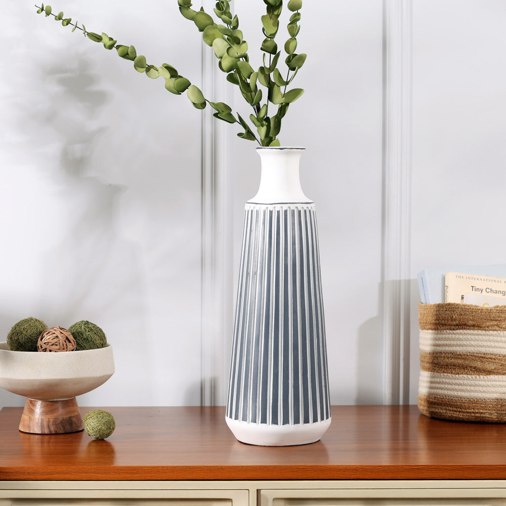 Lines Ribbed Vase Large - White Navy