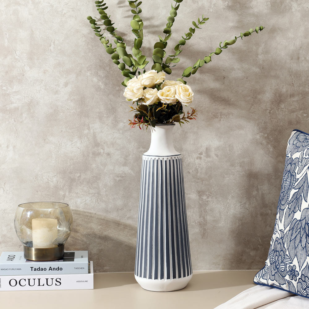 Lines Ribbed Vase Large - White Navy