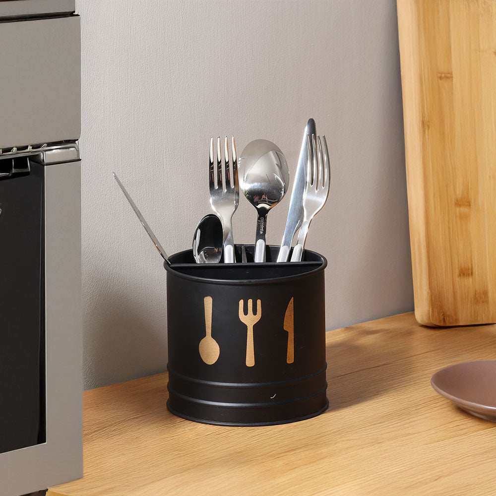 Asilo Metal Sectioned Cutlery Holder - Black
