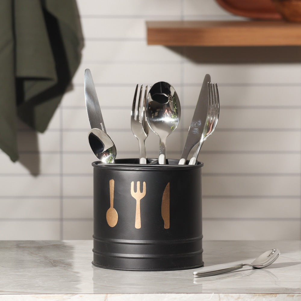 Asilo Metal Sectioned Cutlery Holder - Black