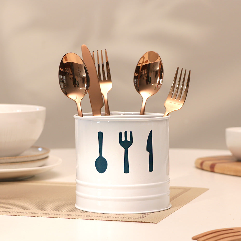 Asilo Metal Sectioned Cutlery Holder - White