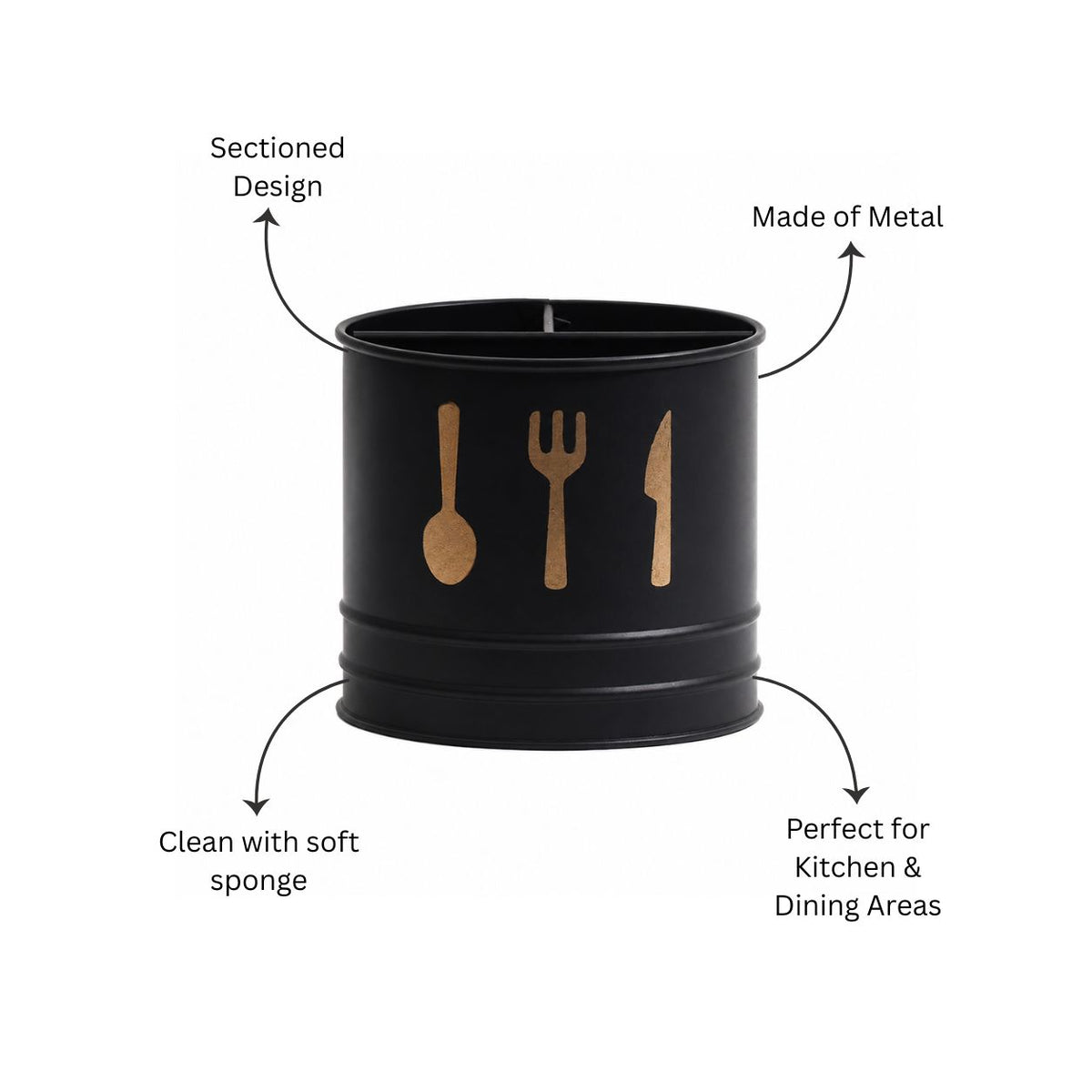 Asilo Metal Sectioned Cutlery Holder - Black
