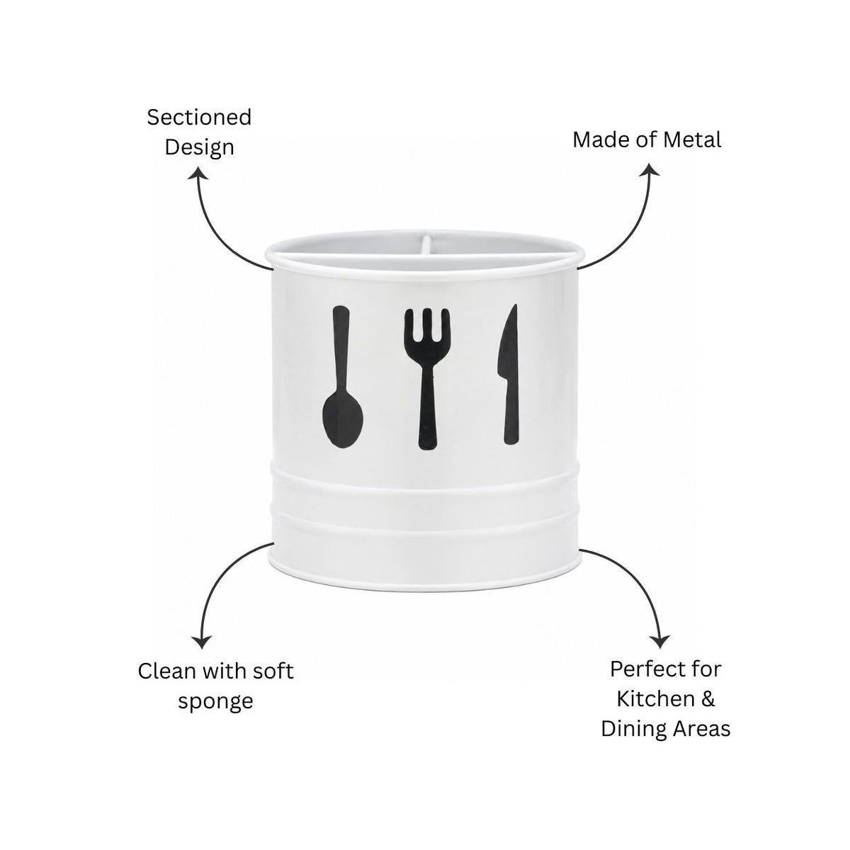 Asilo Metal Sectioned Cutlery Holder - White