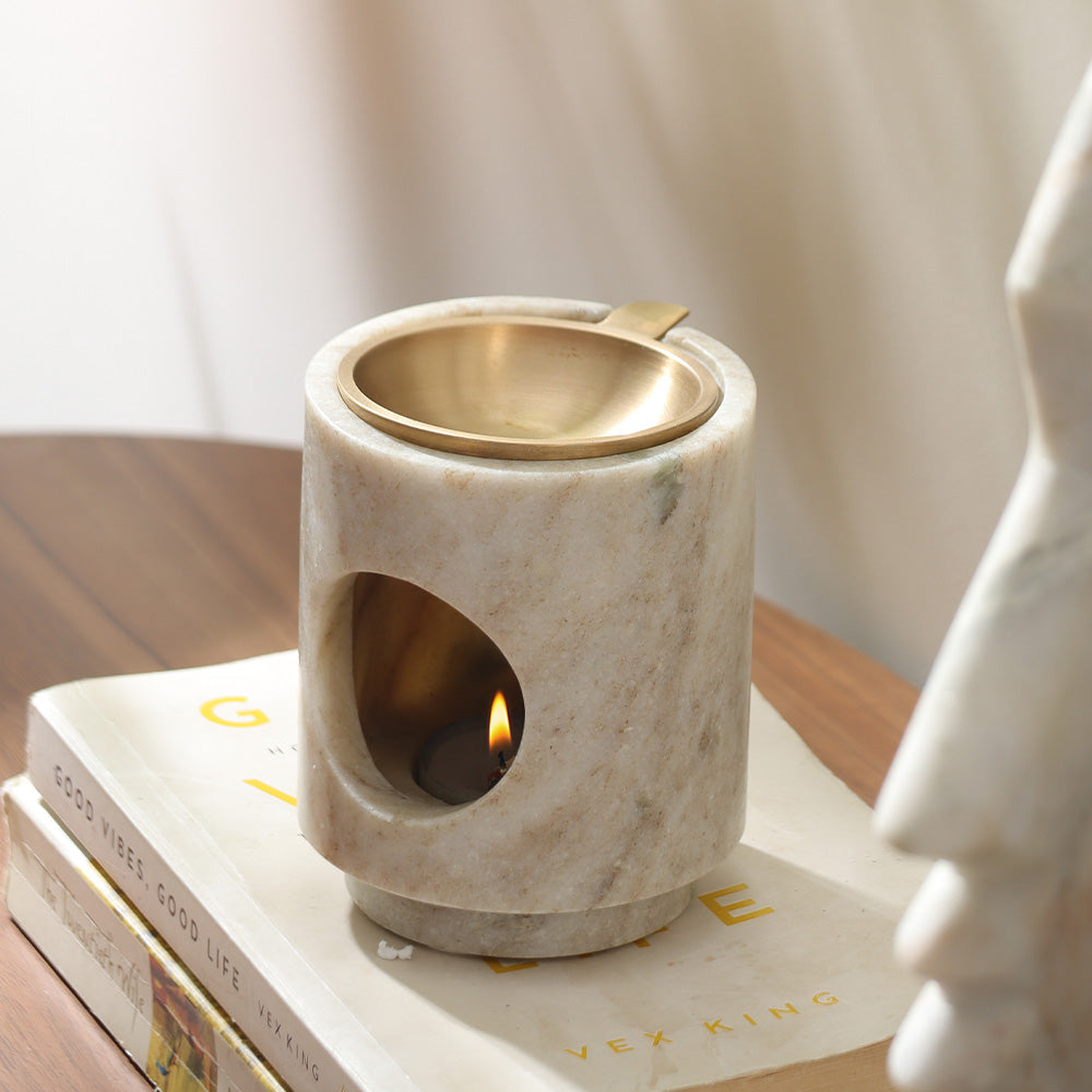 Astra Marble & Brass Aroma Diffuser - Beige Gold