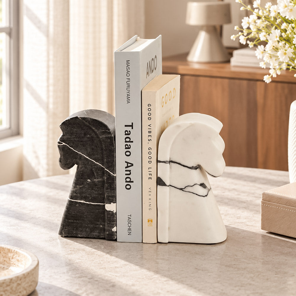 Athena Marble Bookends, Set of 2 - Monochrome