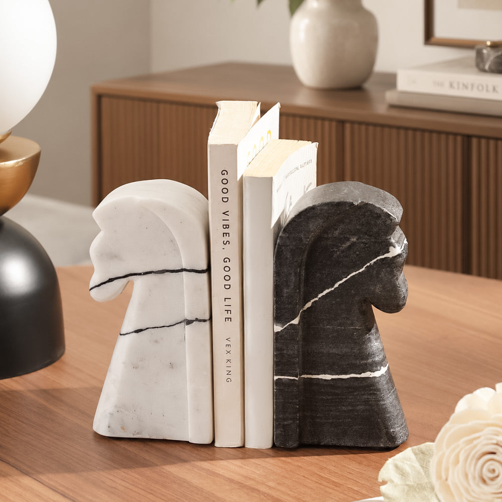 Athena Marble Bookends, Set of 2 - Monochrome