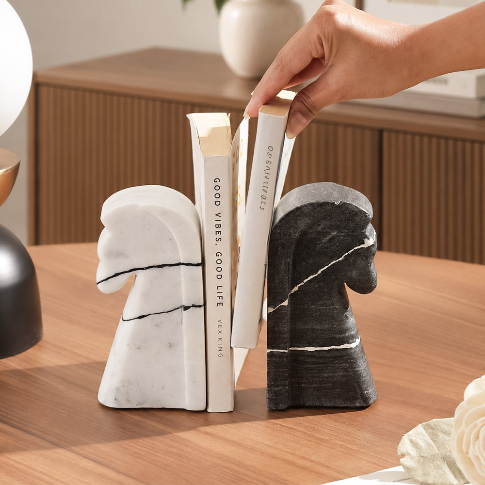 Athena Marble Bookends, Set of 2 - Monochrome