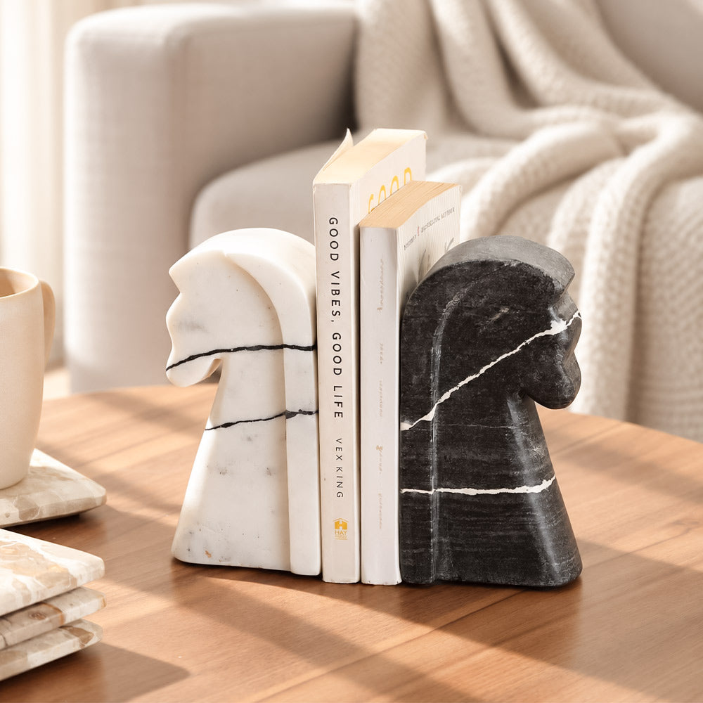 Athena Marble Bookends, Set of 2 - Monochrome