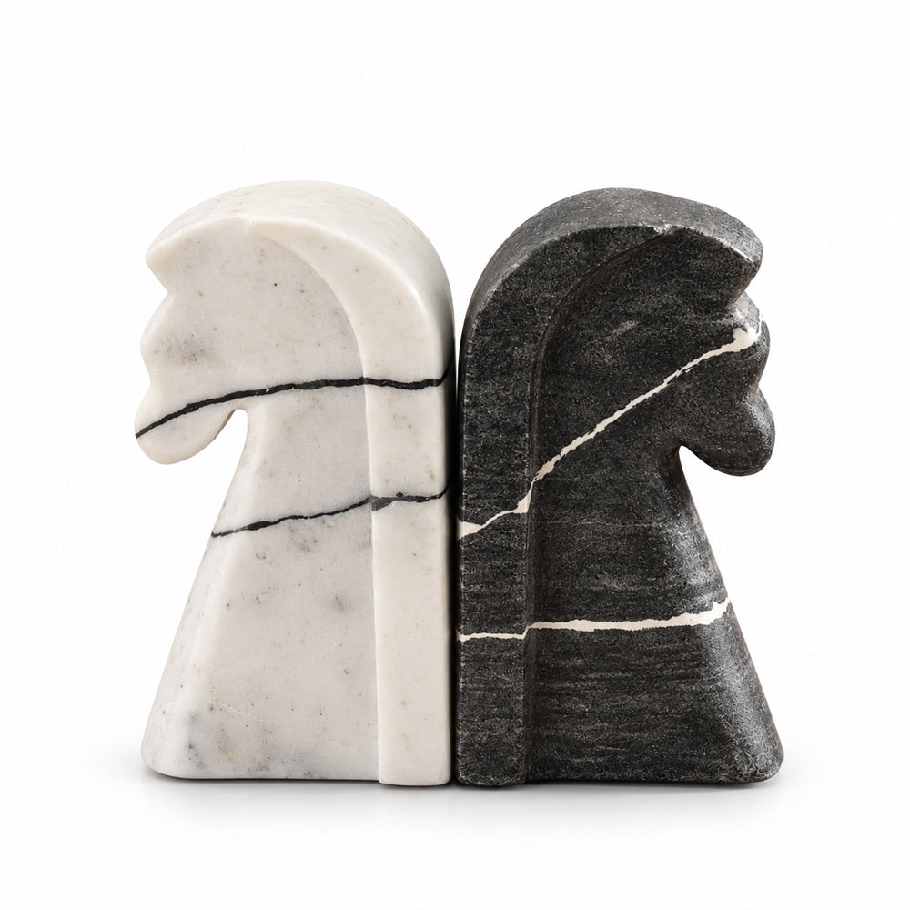 Athena Marble Bookends, Set of 2 - Monochrome