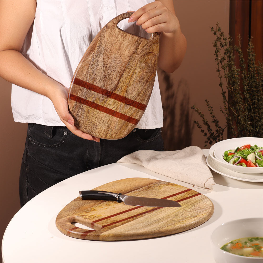 Athena Wooden Oval Chopping Board - Natural Red