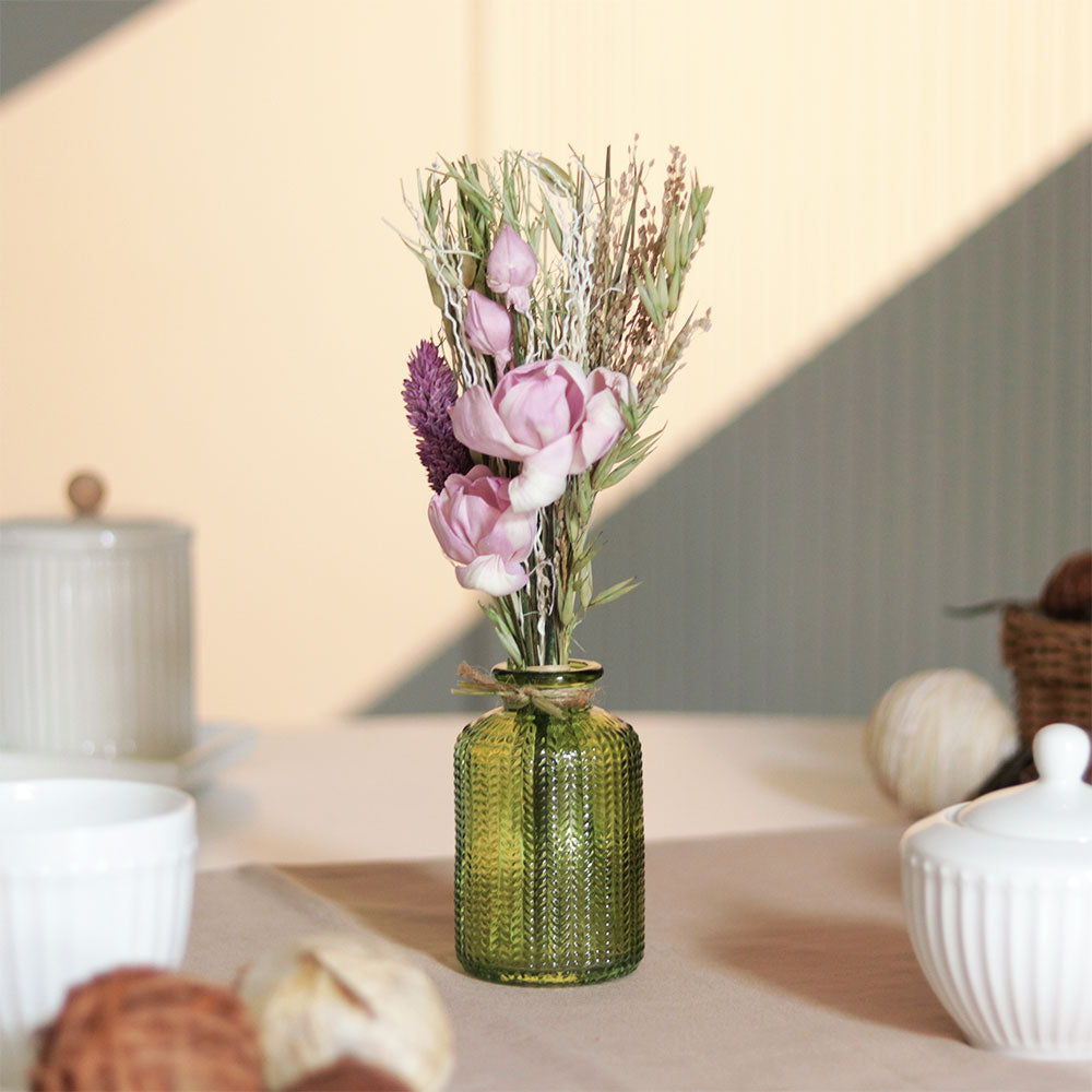 Aura Dried Flowers Bouquet in Glass Vase - Lavender Green