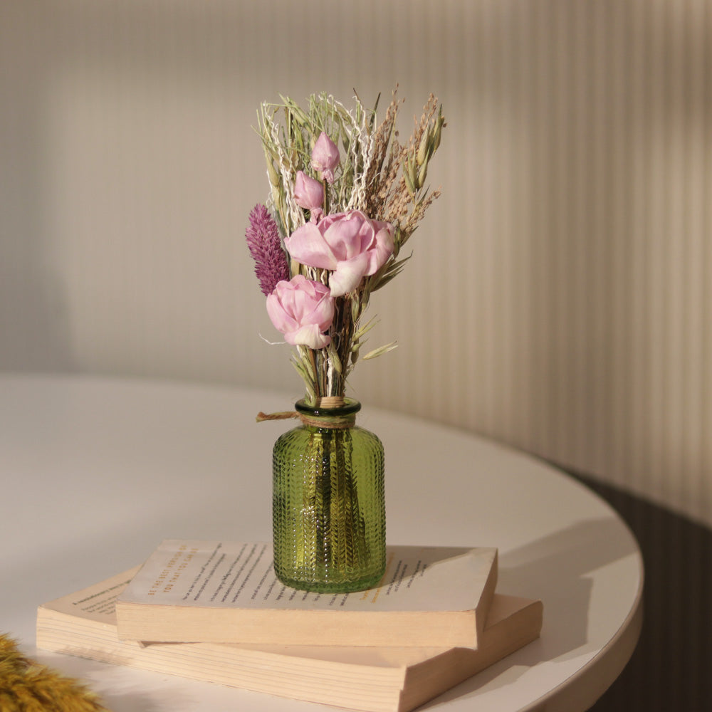 Aura Dried Flowers Bouquet in Glass Vase - Lavender Green