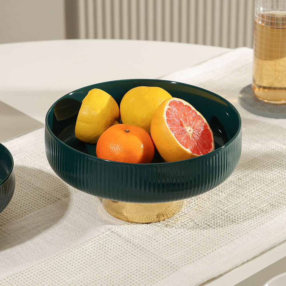 Aura Elevated Ceramic Bowl Medium - Emerald Gold
