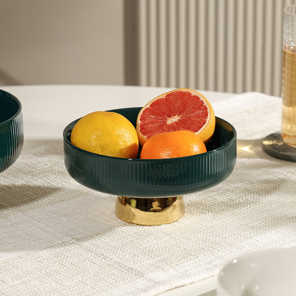 Aura Elevated Ceramic Bowl Small - Emerald Gold