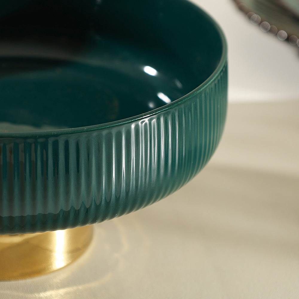 Aura Elevated Ceramic Bowl Small - Emerald Gold
