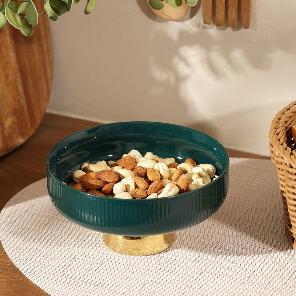 Aura Elevated Ceramic Bowl Small - Emerald Gold