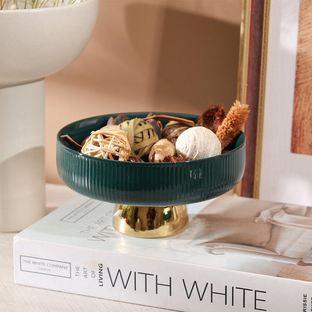 Aura Elevated Ceramic Bowl Small - Emerald Gold