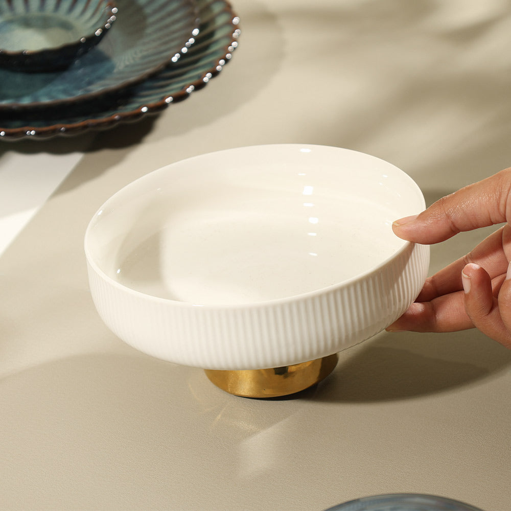 Aura Elevated Ceramic Bowl Small - Ivory Gold