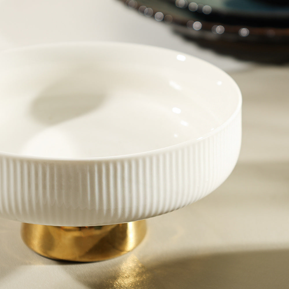 Aura Elevated Ceramic Bowl Small - Ivory Gold