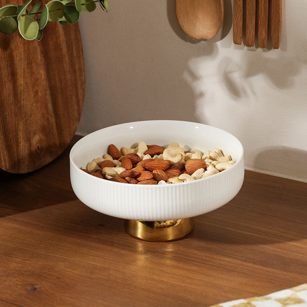 Aura Elevated Ceramic Bowl Small - Ivory Gold