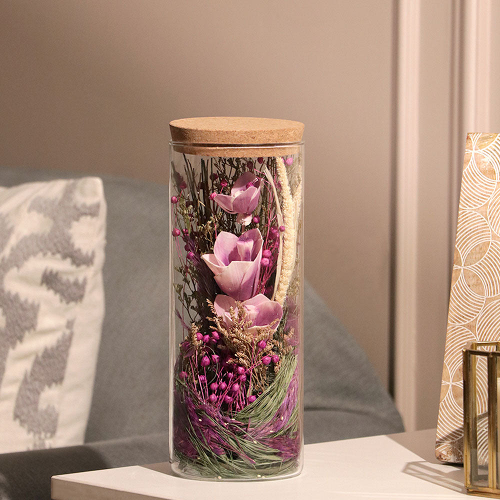 Aura Dried Flowers Bouquet in Glass Jar - Purple