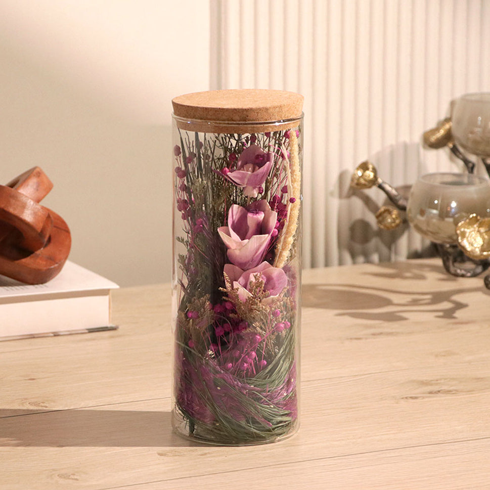 Aura Dried Flowers Bouquet in Glass Jar - Purple