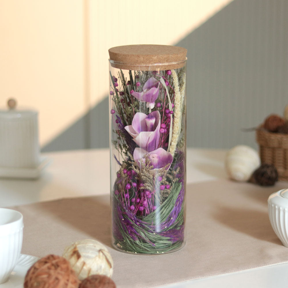 Aura Dried Flowers Bouquet in Glass Jar - Purple