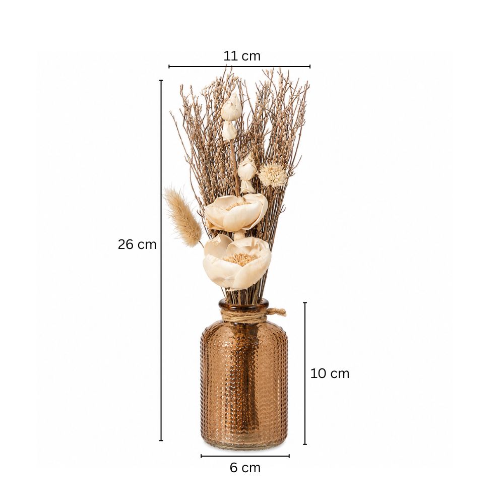 Aura Dried Flowers Bouquet in Glass Vase - Beige Orange