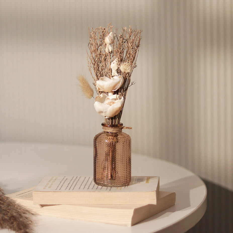 Aura Dried Flowers Bouquet in Glass Vase - Beige Orange