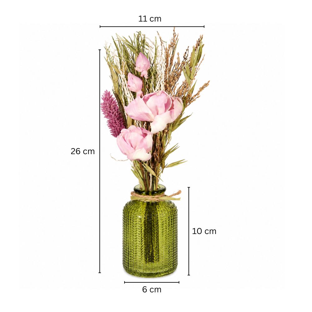Aura Dried Flowers Bouquet in Glass Vase - Lavender Green