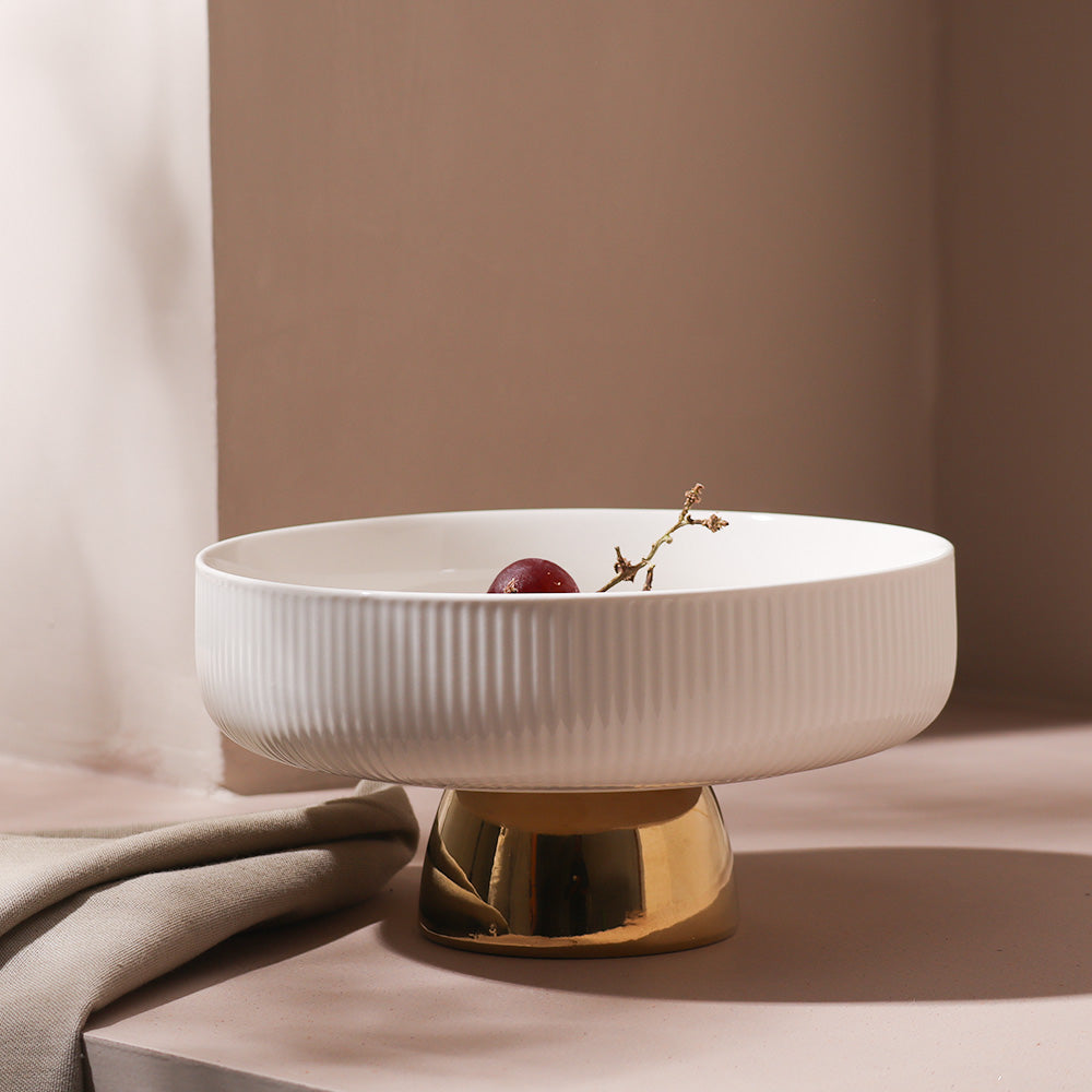 Aura Elevated Ceramic Bowl - Ivory Gold