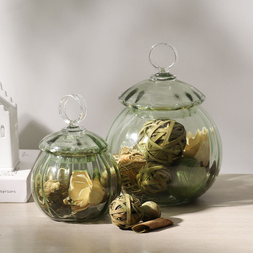 Auro Fluted Round Storage Jar Medium - Sage