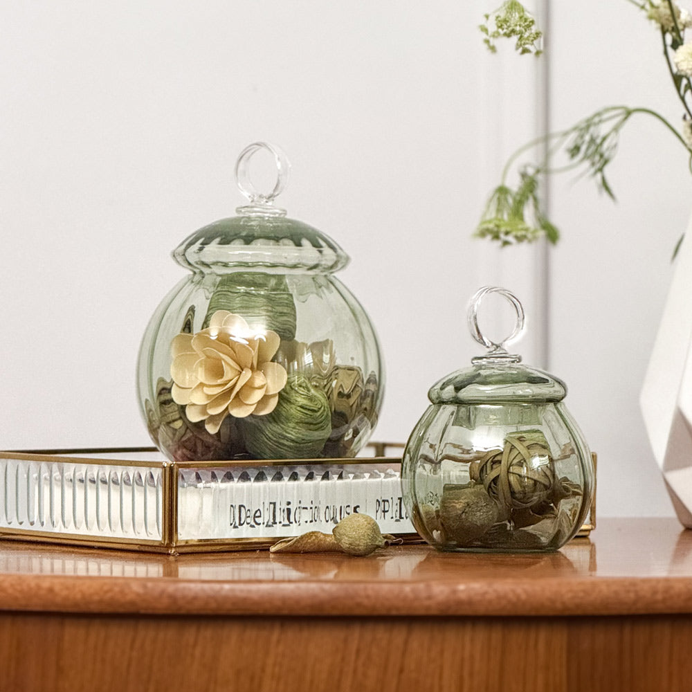 Auro Fluted Round Storage Jar Small - Sage
