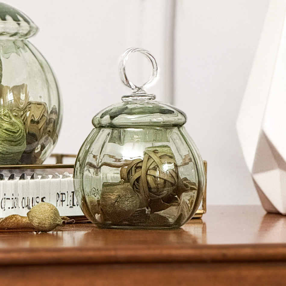 Auro Fluted Round Storage Jar Small - Sage