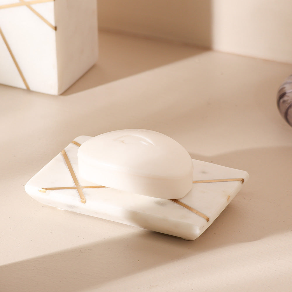 Aurum Marble Soap Dish - White Gold