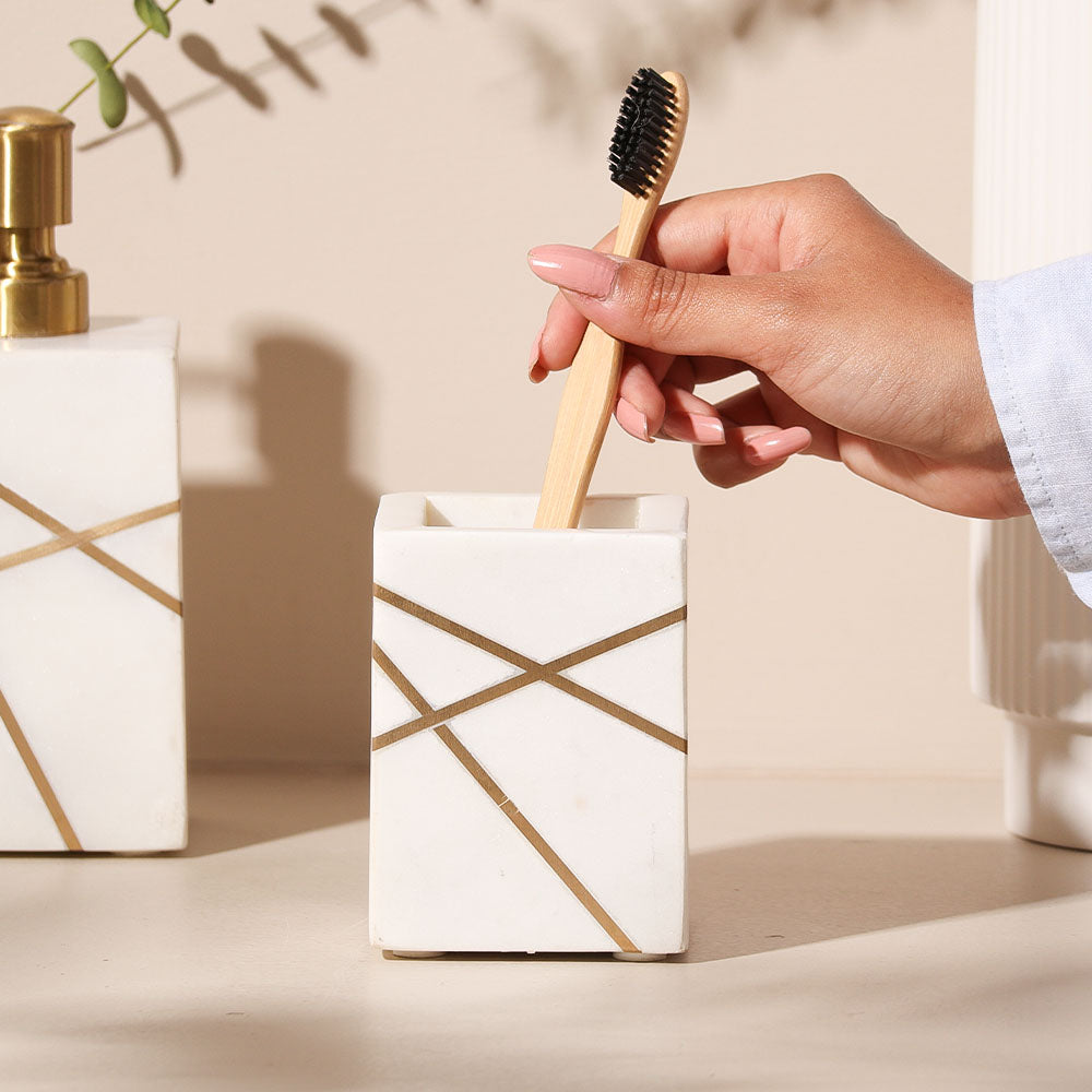 Aurum Marble Toothbrush Tumbler - White Gold