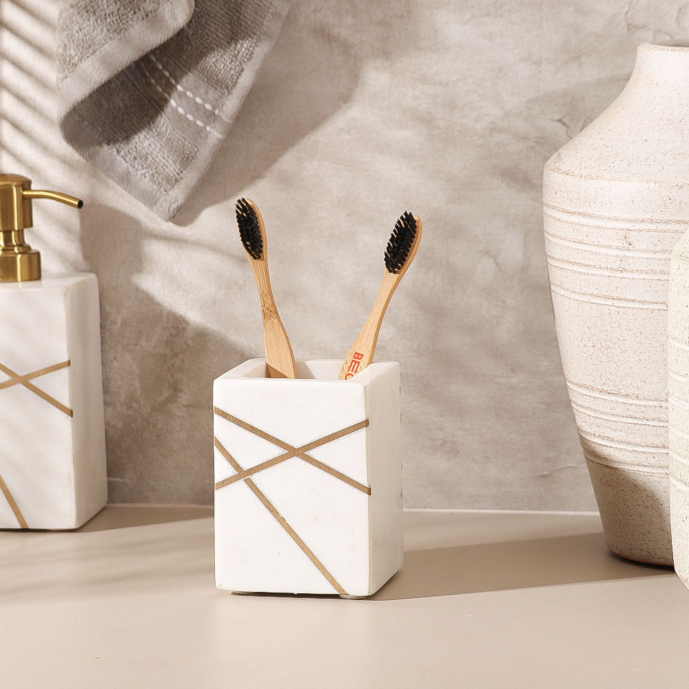 Aurum Marble Toothbrush Tumbler - White Gold