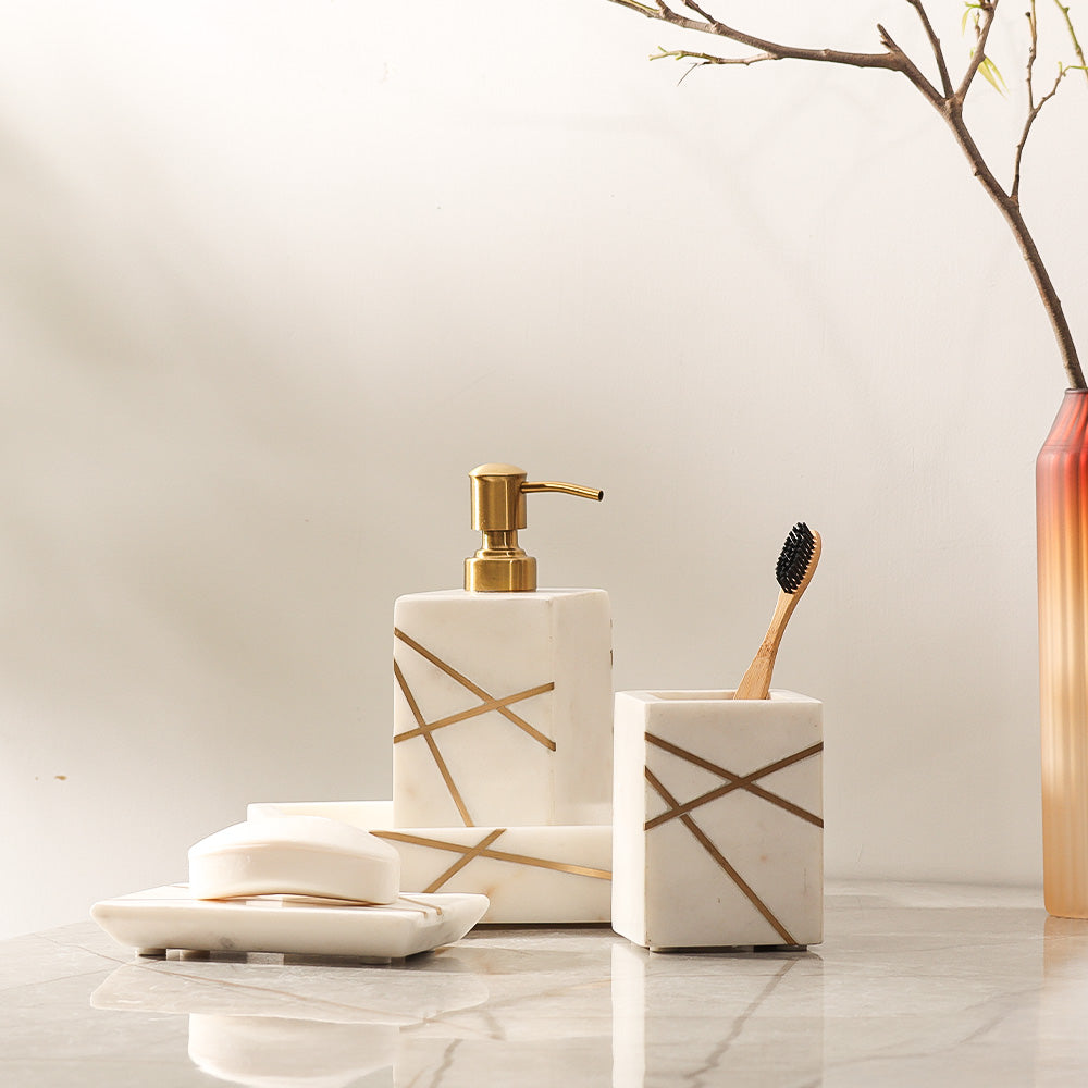 Aurum Marble Toothbrush Tumbler - White Gold