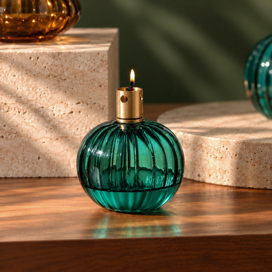 Avaya Glass & Brass Oil Lamp - Teal