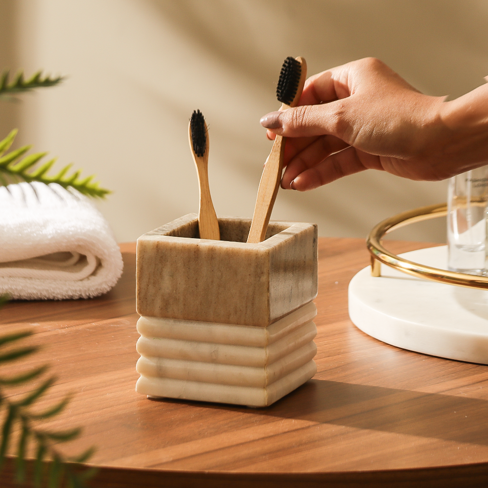 Avion Marble Toothbrush Tumbler - Desert White