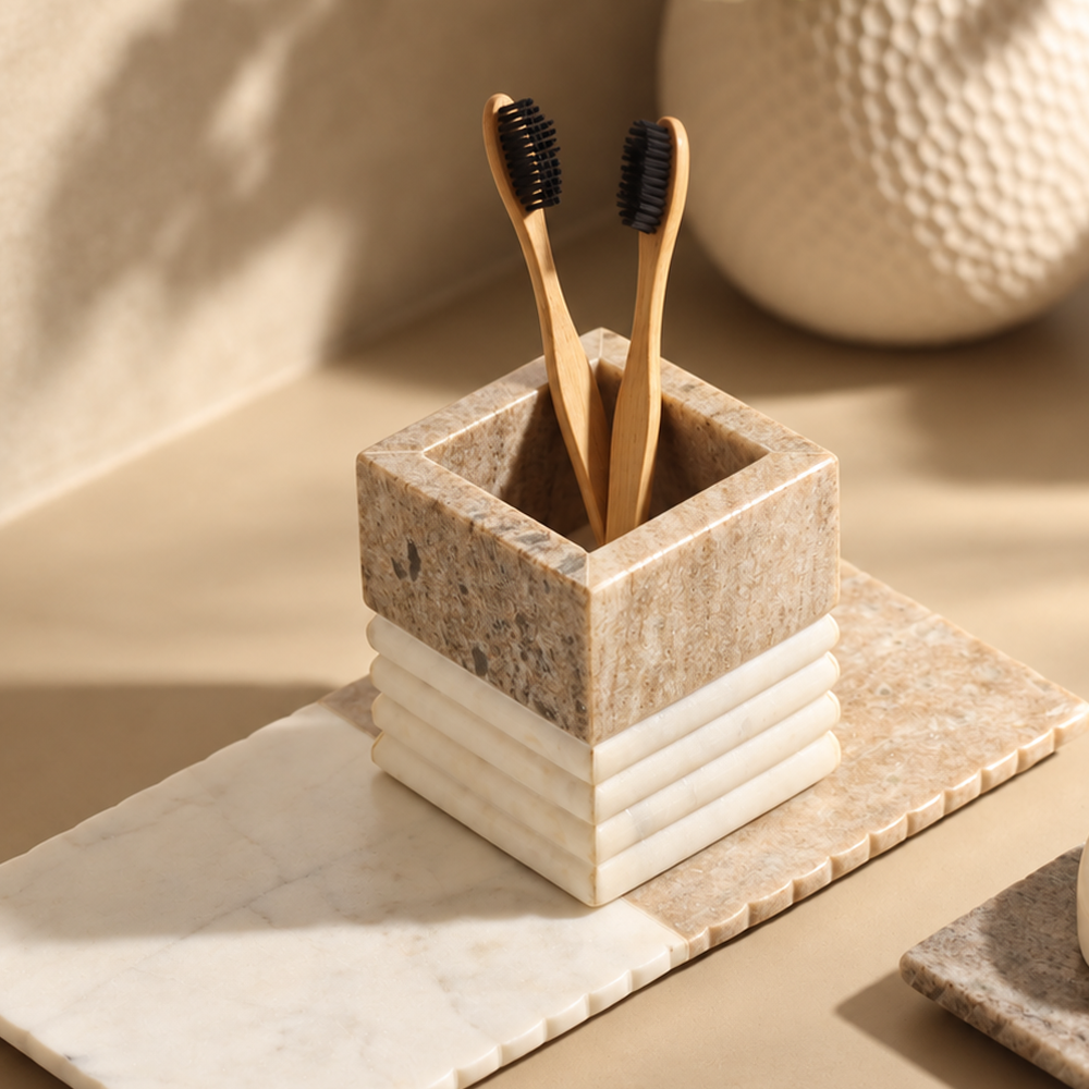 Avion Marble Toothbrush Tumbler - Desert White