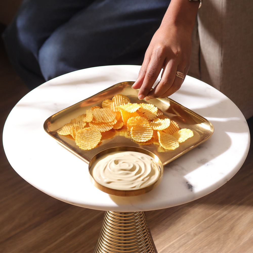 Avoir Serving Plate with Dip Plate - Gold