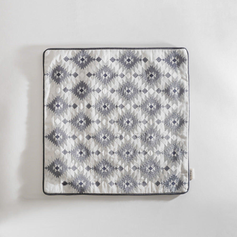 Aztec Embroidered Cotton Cushion Cover 45x45cm - Light Grey