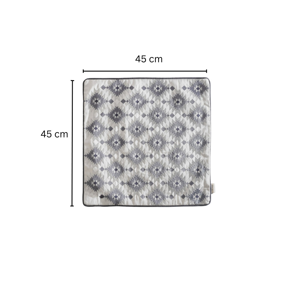 Aztec Embroidered Cotton Cushion Cover 45x45cm - Light Grey