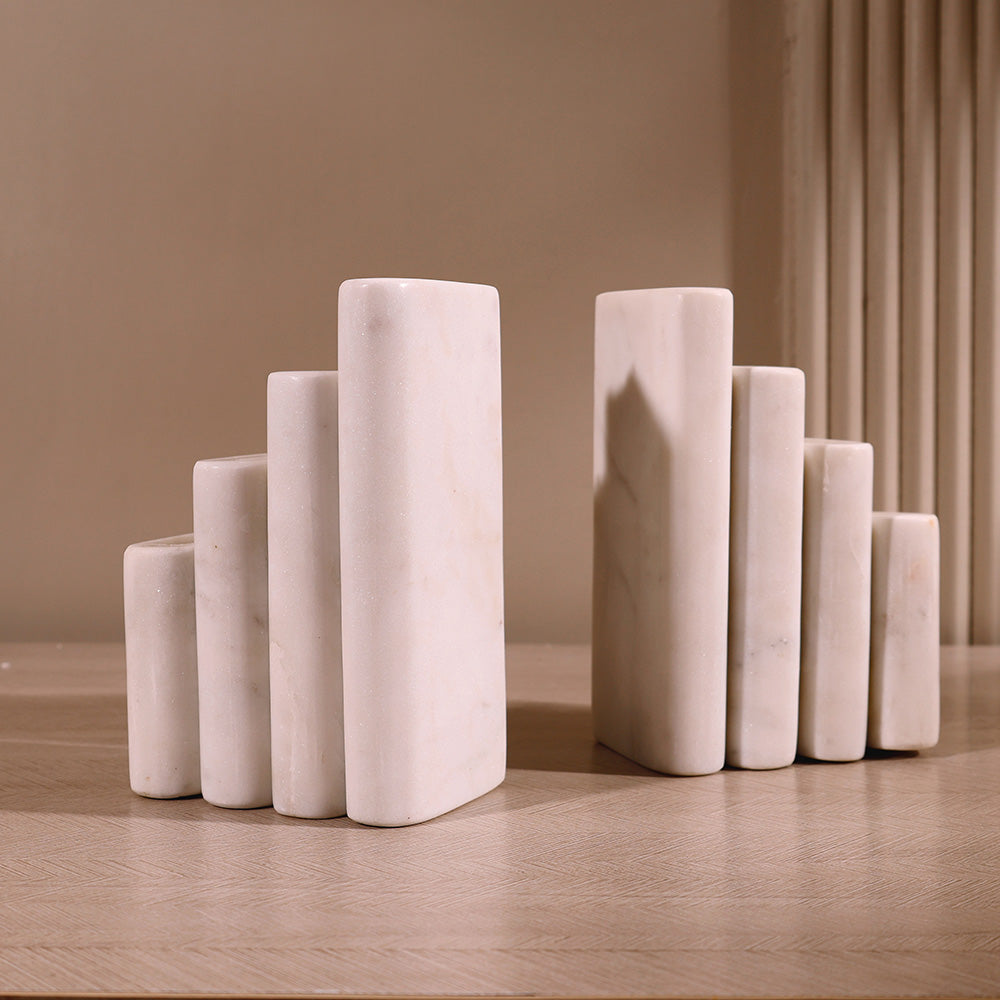 Stacked Marble Bookends, Set of 2 - White